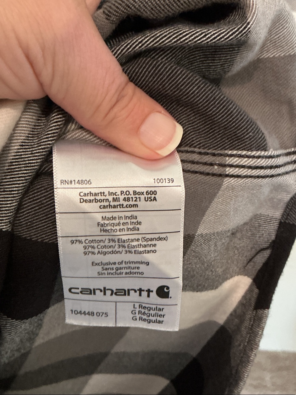 Carhartt Men's Black, Gray & White Plaid Button-Down Shirt Size L - Picture 4 of 4